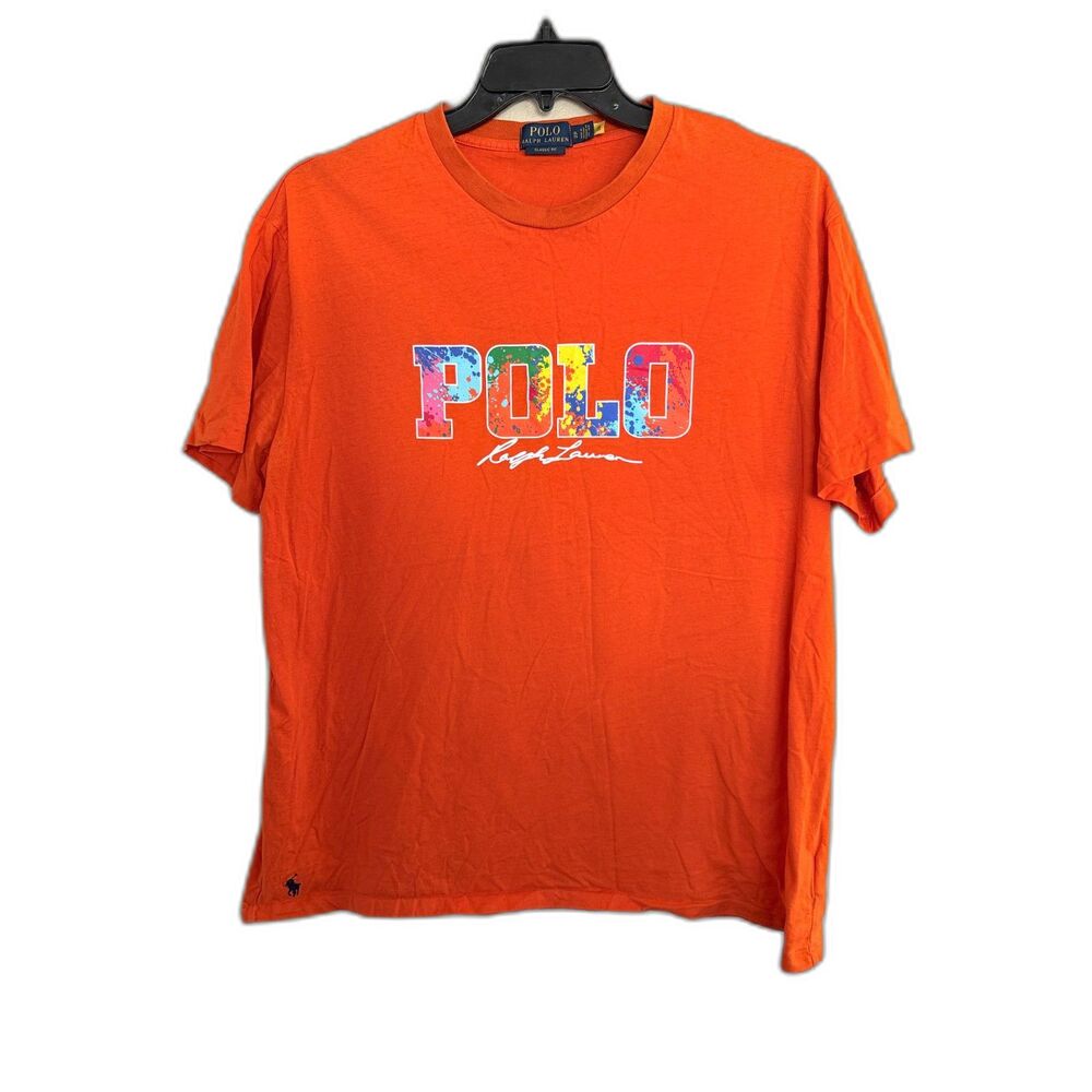 Polo Ralph Lauren Orange Paint Splatter Spell Out Logo T-Shirt XL Classic Fit